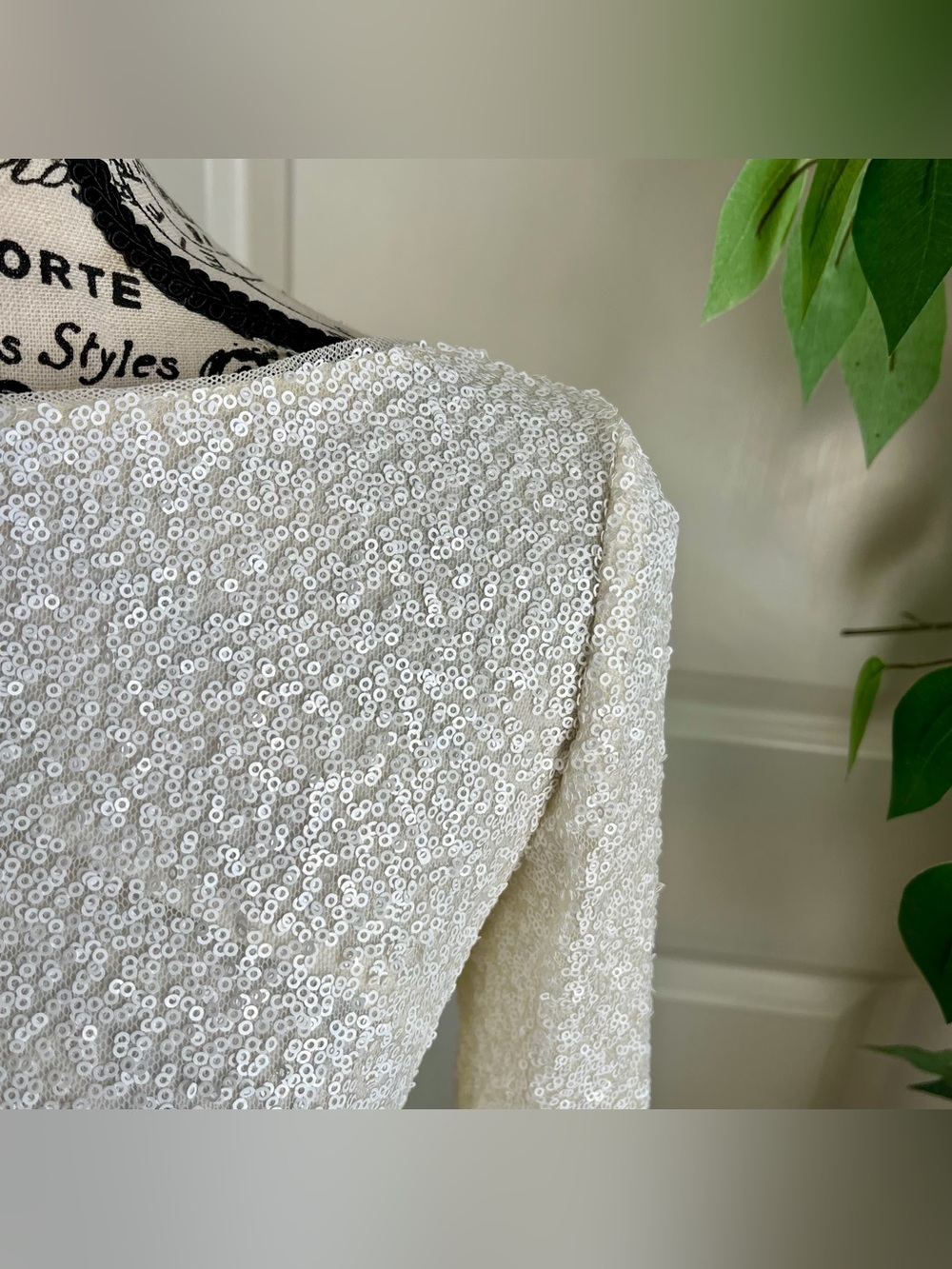 Lauren Ralph Lauren Evening Sequin Long Sleeve Boat Neck Top White Sz 2 - Picture 2 of 16